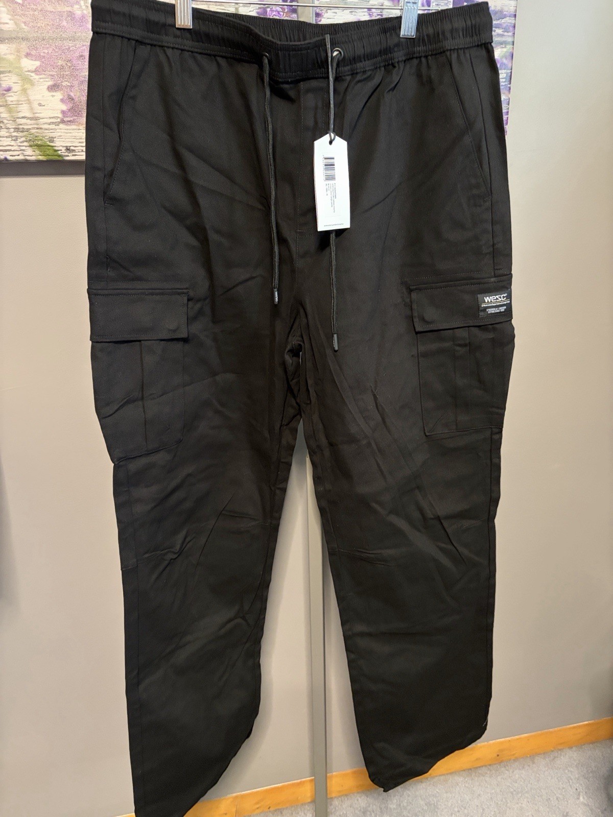 Unisex Adult WESC Stretch Waist Chino Cargo Pants Men XL Womens XXL NWT Black