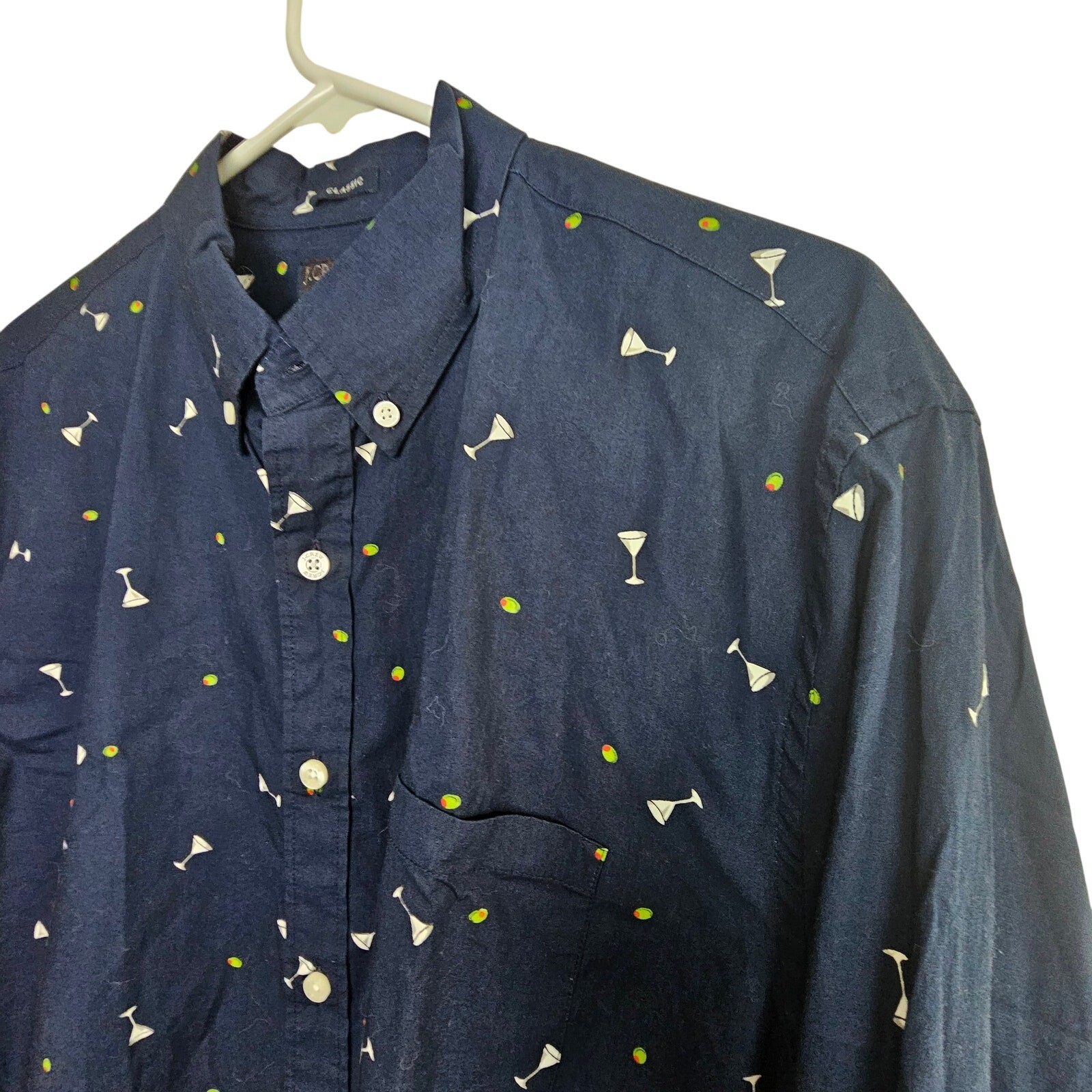 J. Crew Mens Martini Print Button Shirt L Classic Fit Flex Washed Preppy Resort
