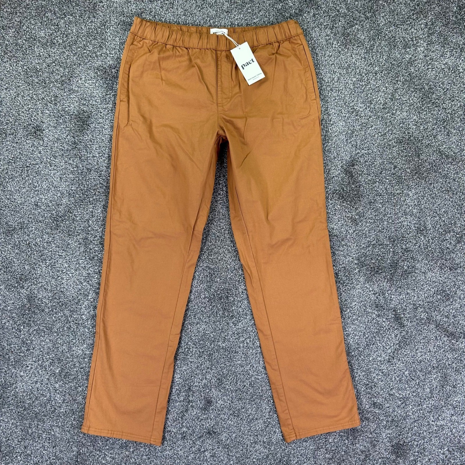 NEW Pact Organic Cotton Stretch Elastic Waist Pants Men XL Brown Caramel Comfort