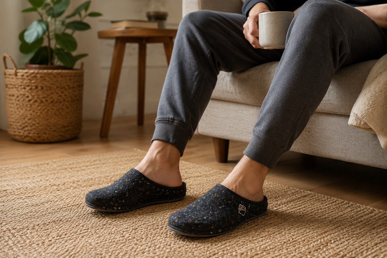 Men’s Felt Slippers BOSACO Warm Wool Anti Slip House Shoes Removable Insole