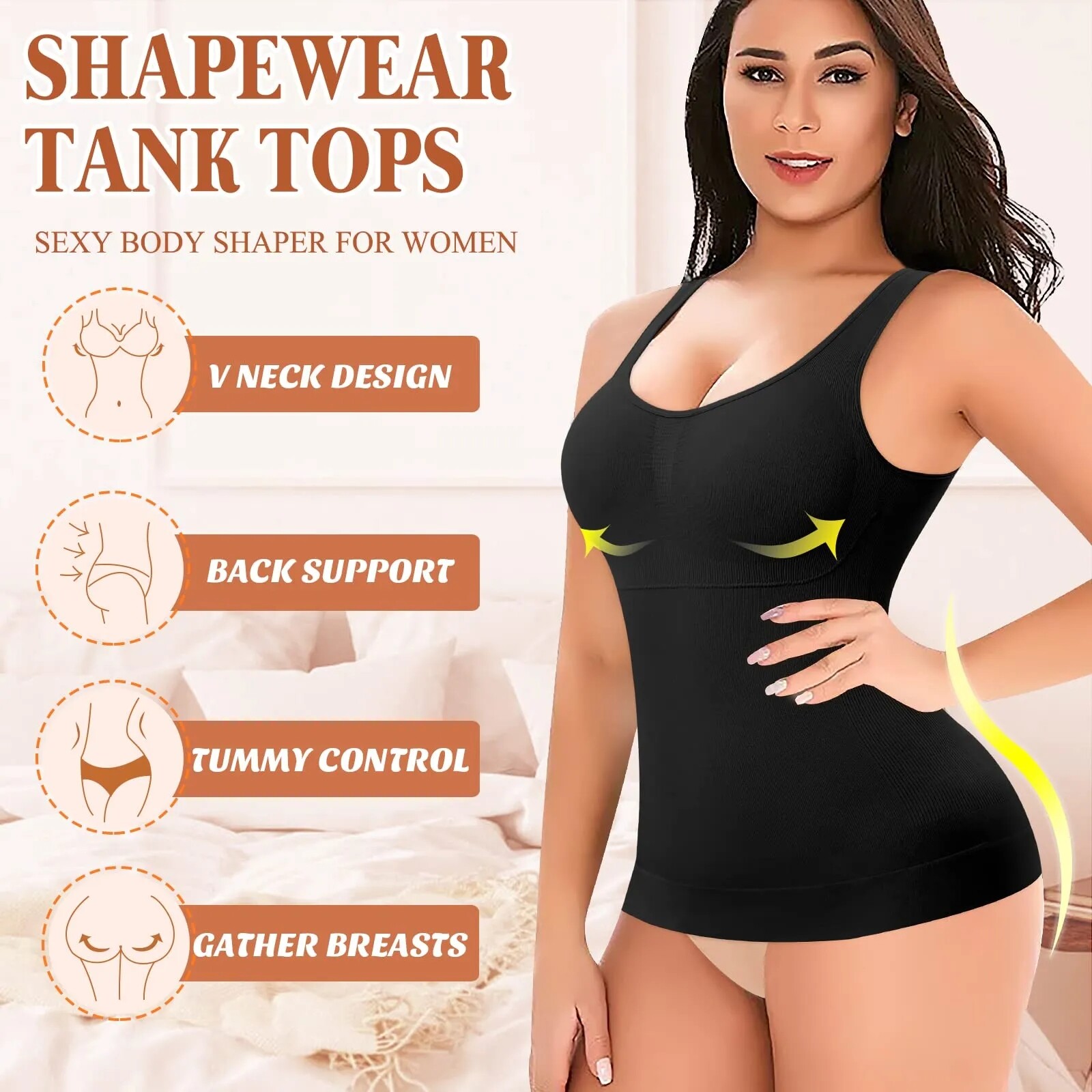 Women Built in Bra Cami Vest Seamless Tank Tops Shaper Belly Control Slimming US