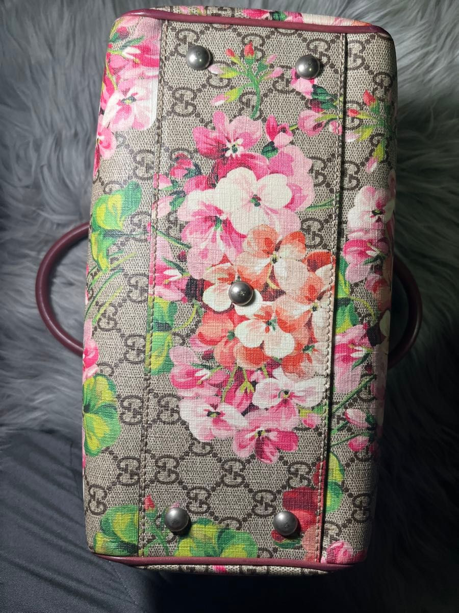 GUCCI GG Blooms Mini Boston Bag Handbag Floral PVC Leather