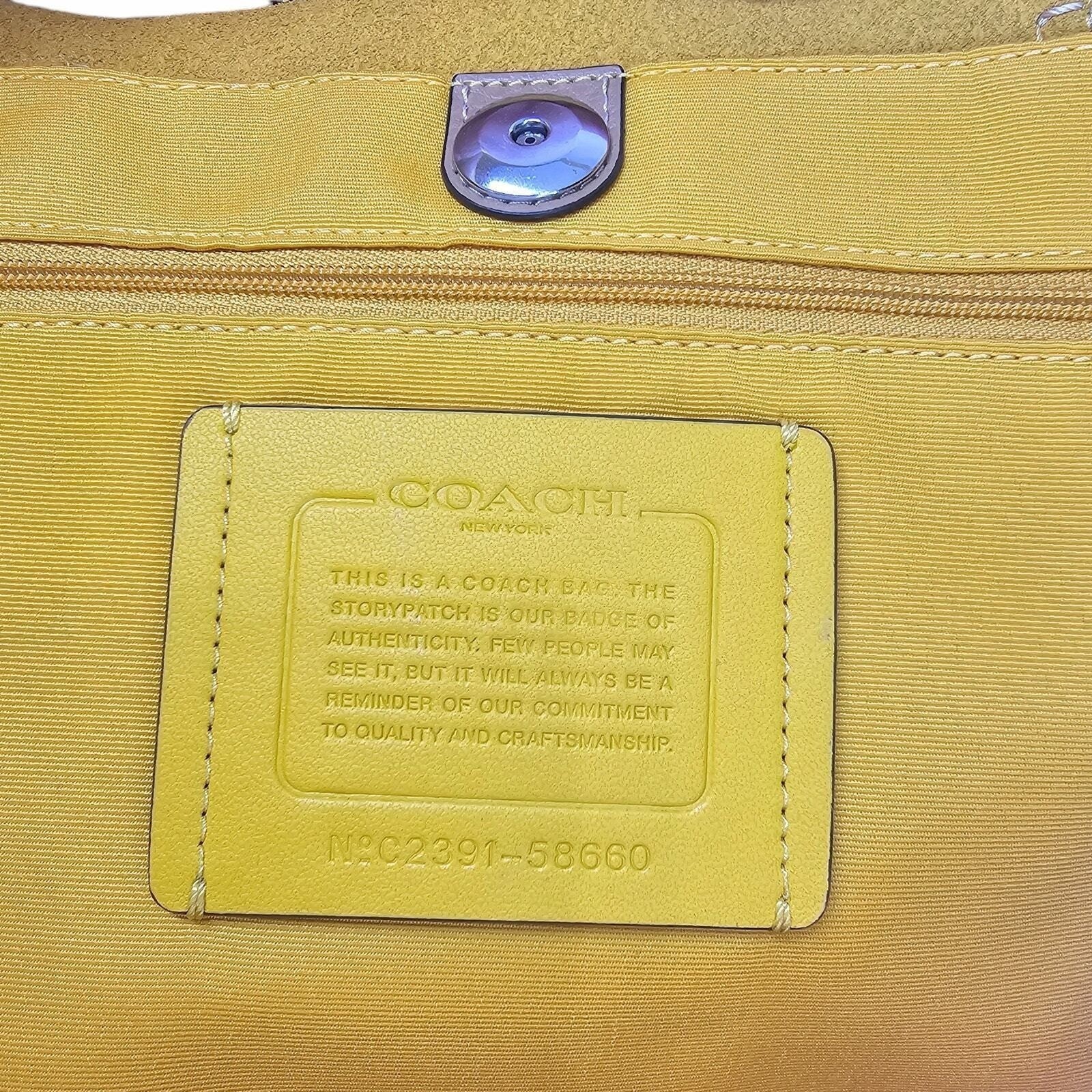 Coach 58660 Derby Tote Pebble Leather Shoulder Bag Latte Brown Yellow Lining NWT