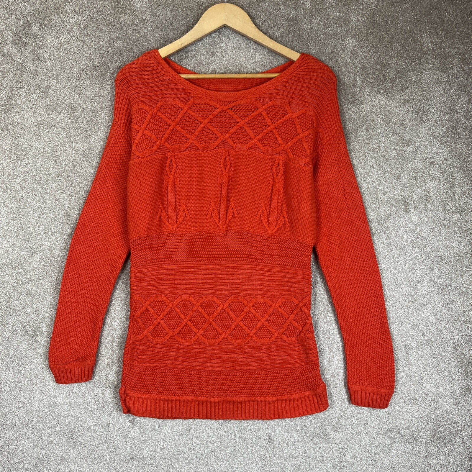 Talbots Tunic Sweater Womens Large Orange Cotton Pullover Anchor- 4585
