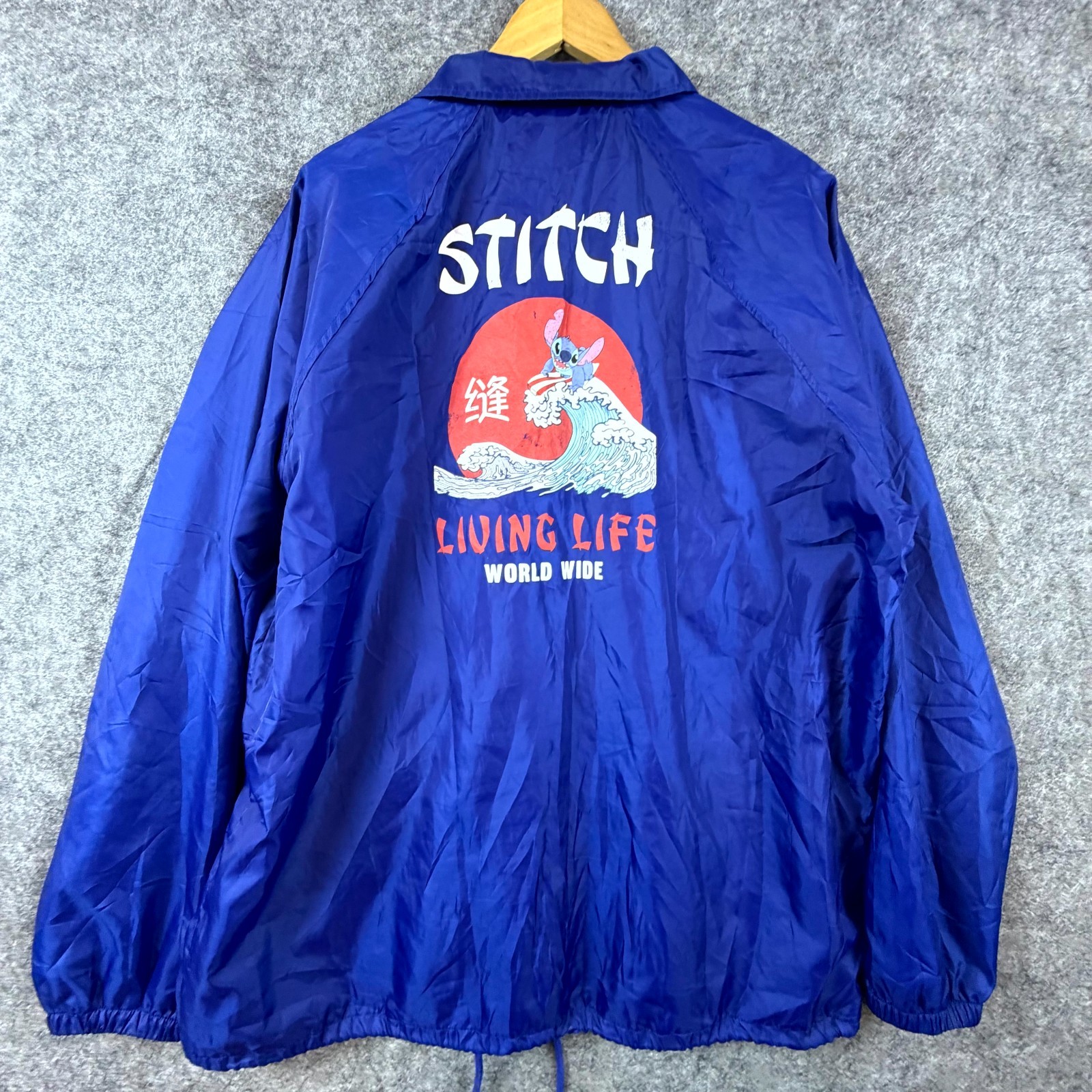 Lilo & Stitch Disney Coach Jacket Mens 2XL Blue Windbreaker Graphic Snap Front