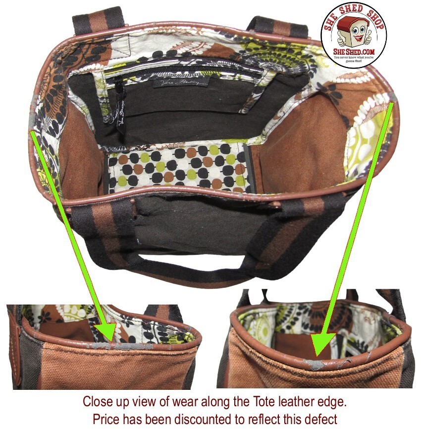 Vera Bradley Cocoa Moss Hobo Canvas Tote – leather edge shows wear, see pictures