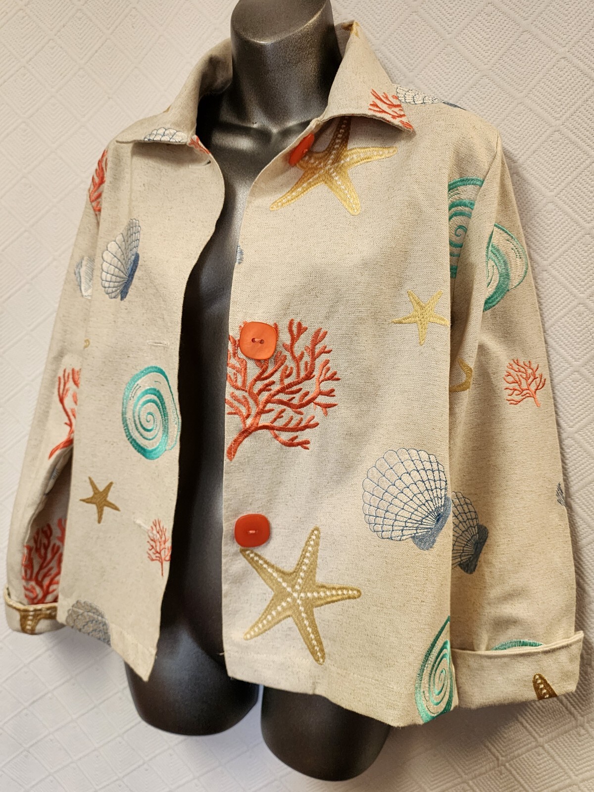 Painted Pony M NEW! Coral & Seashell Embroidered Linen Blend Jacket