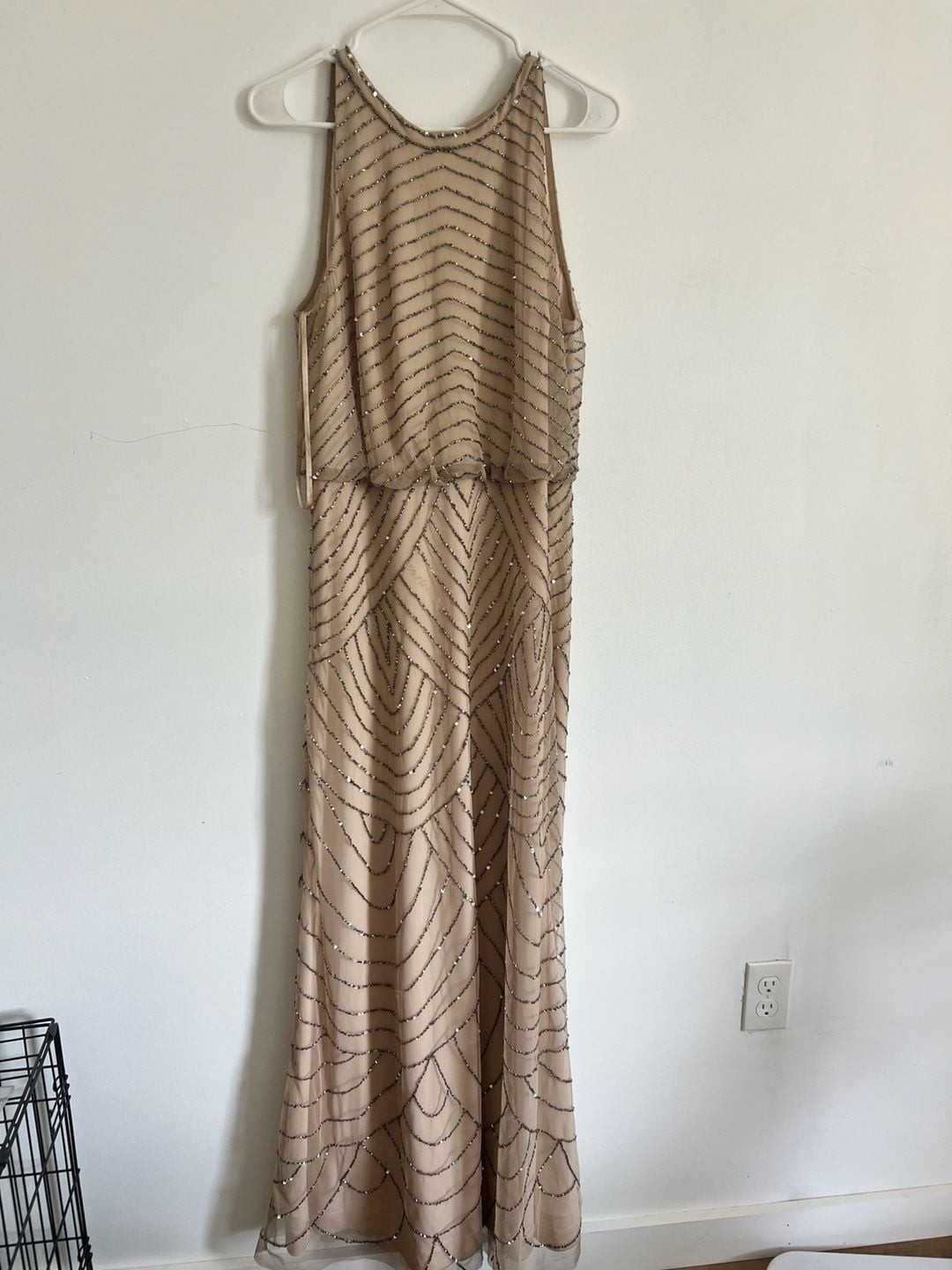Adrianna Papell Madigan Art Deco Beaded Halter Blouson Gown