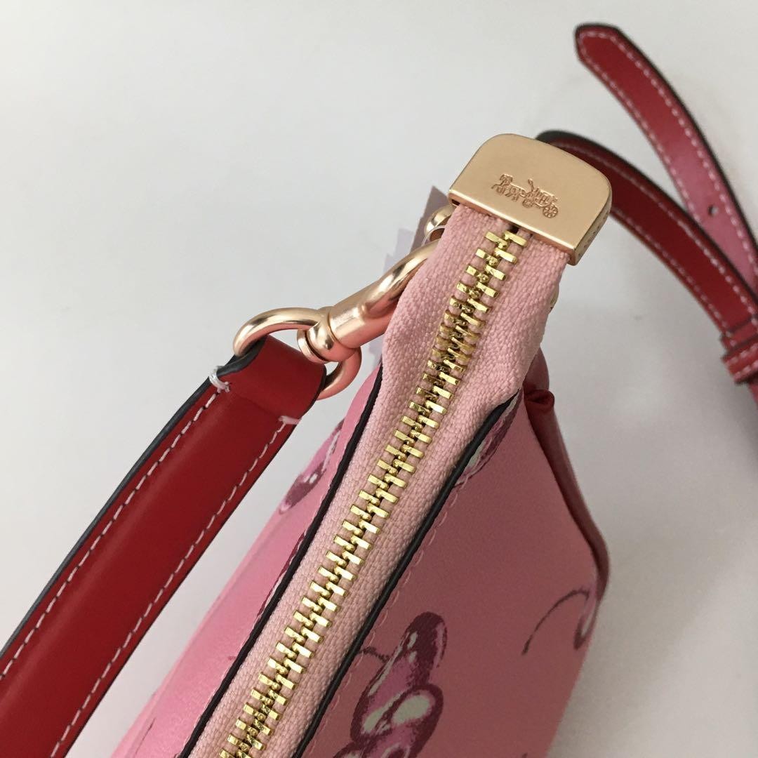Coach CR290 Teri Shoulder Bag Pink Cherry Print Coated Canvas Leather Outlet