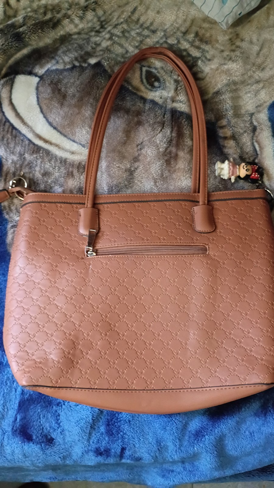 Brown Embossed Medium Tote Bag, Zip Top, Gold Hardware, Needs Cleaning