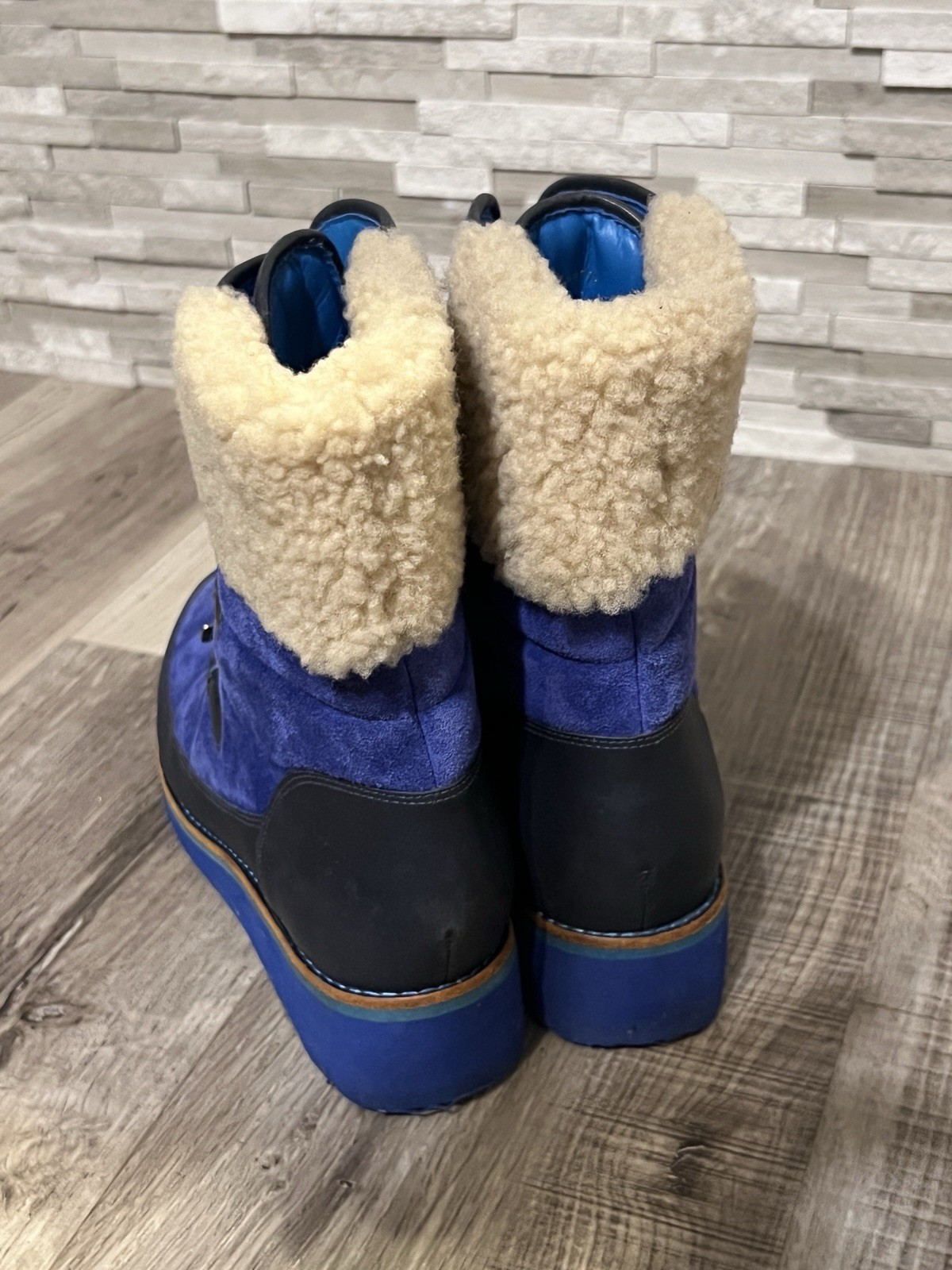 COLE HAAN Lania Air Suede Waterproof Snow Boots Black Blue 7.5 Women’s