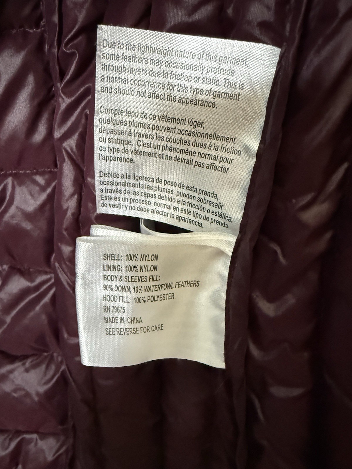 Michael Kors Women’s Packable Down Hooded Full Zip Puffer Jacket Burgundy L