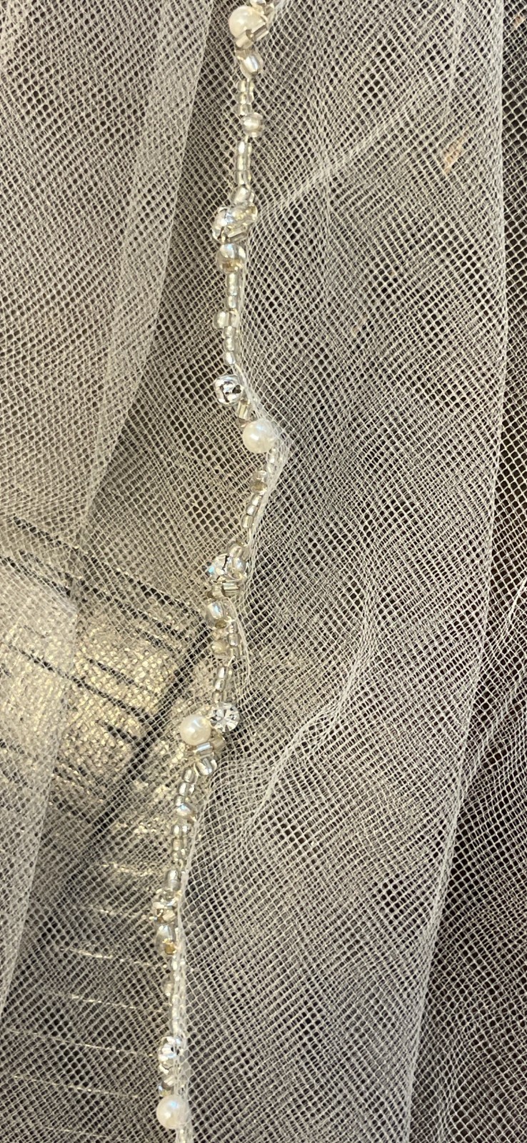 Wedding Veil-Beaded Finger-Tip Length-Dry Cleaned
