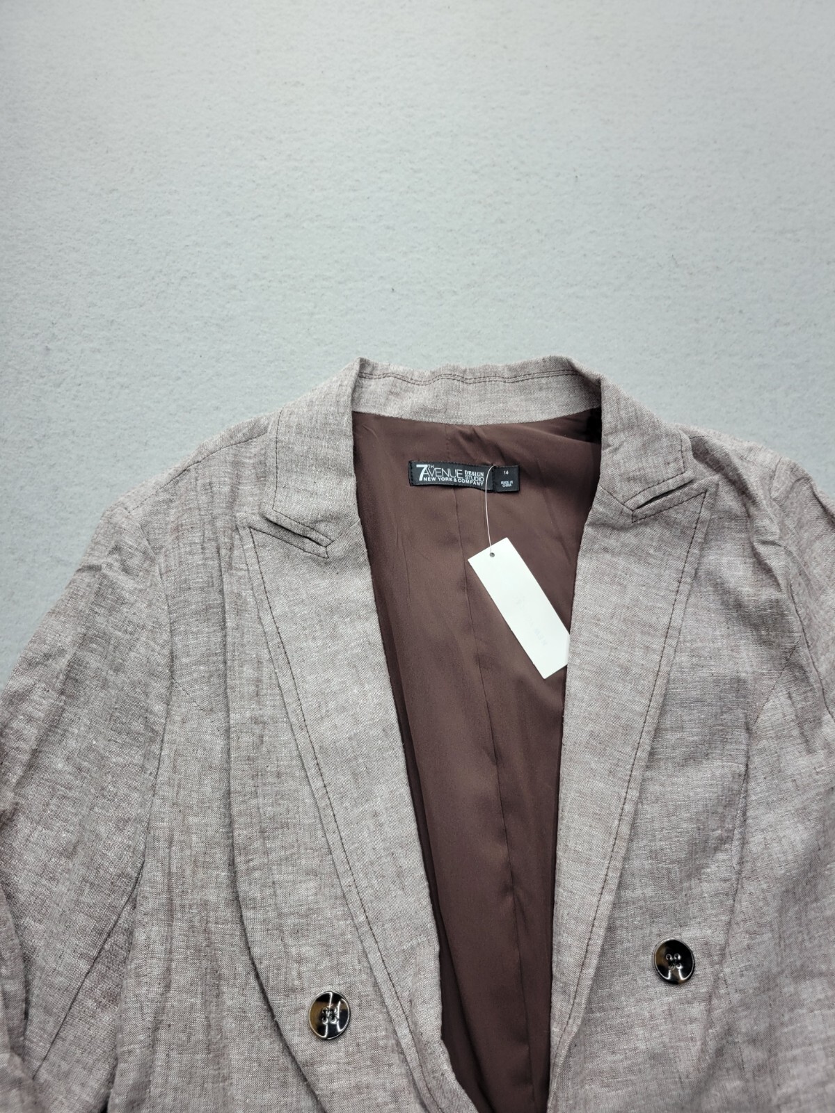 New York & Co Women Blazer 14 Gray Modern Heather Collared Lapel Button Buttons