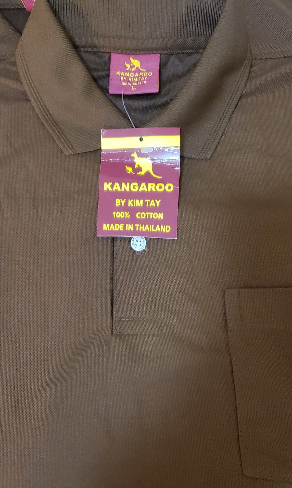 Kangaroo By Kim Tay 100% Cotton Brown Polo Shirt NWT Large