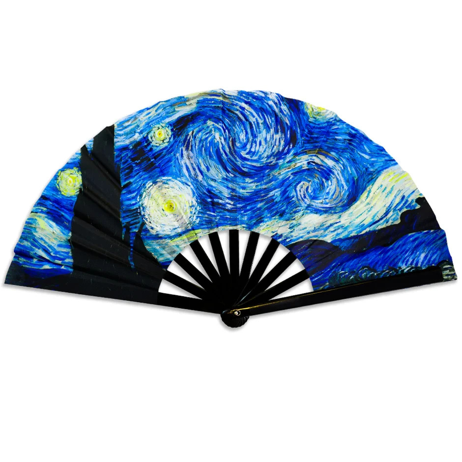 Starry Night Van Gogh XL Clack Fan Folding Art Fan Festival Rave Gift Hand Fan