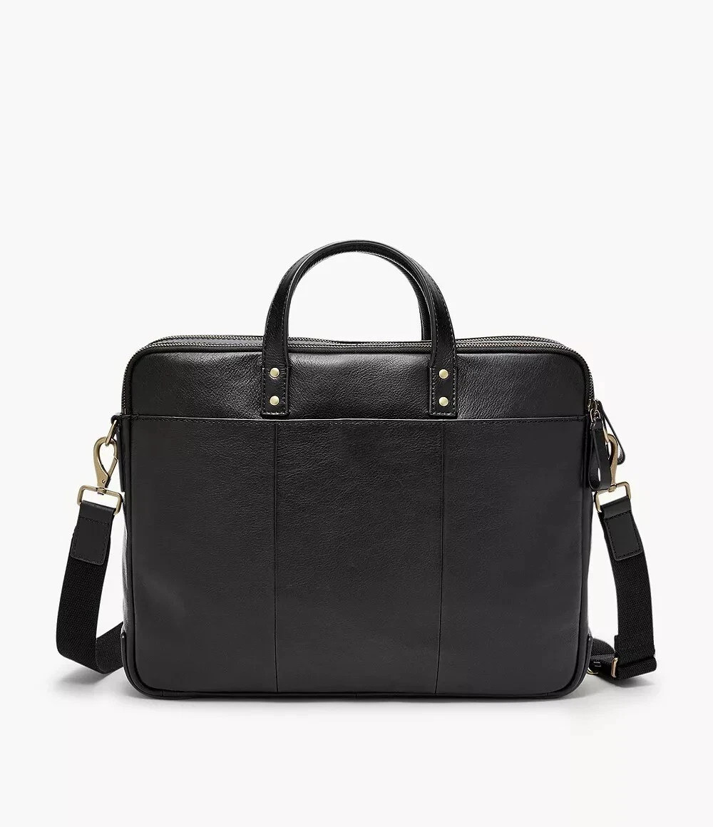 Fossil Men’s Haskell Black Leather Briefcase 16.5″ X 4″ X 12.5″