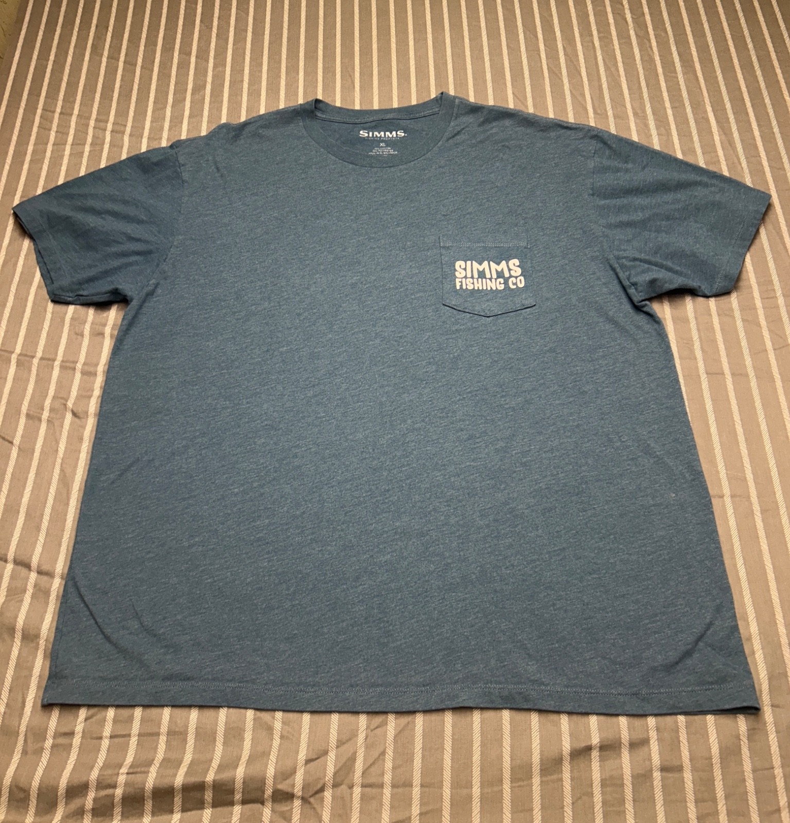 Simms Fishing Co Pocket Tee Steel Blue Heather Shirt Size XL