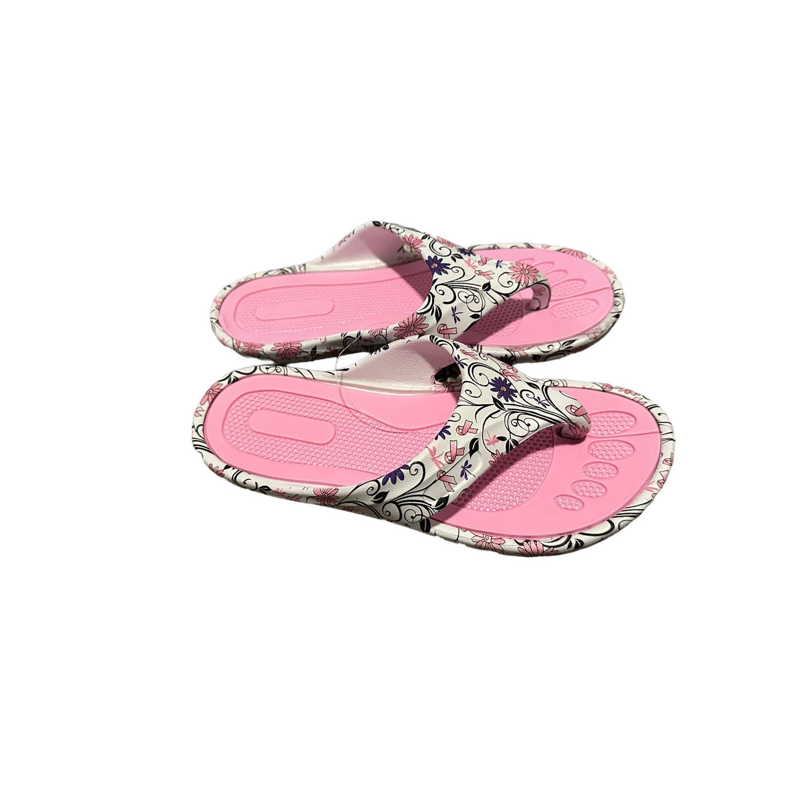 Copied – GreaterGood Women’s 6 Fancy Flower and Ribbon Pink and White Flip Flops