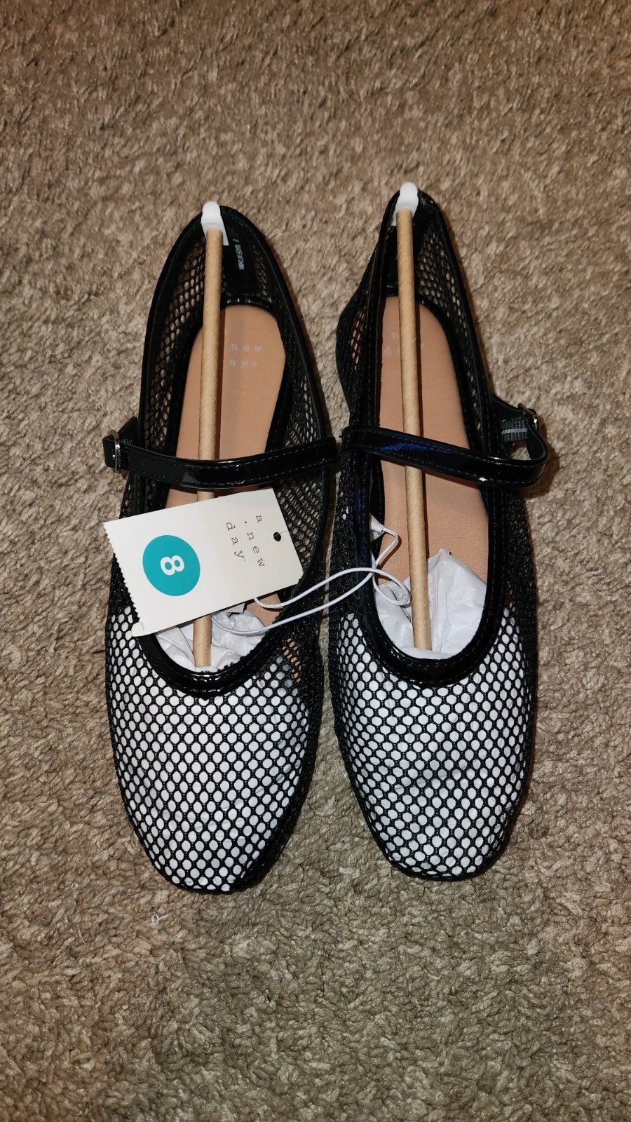 A New Day Mesh Memory Foam Flats Black White Almond Toe Buckle Women’s Size 8