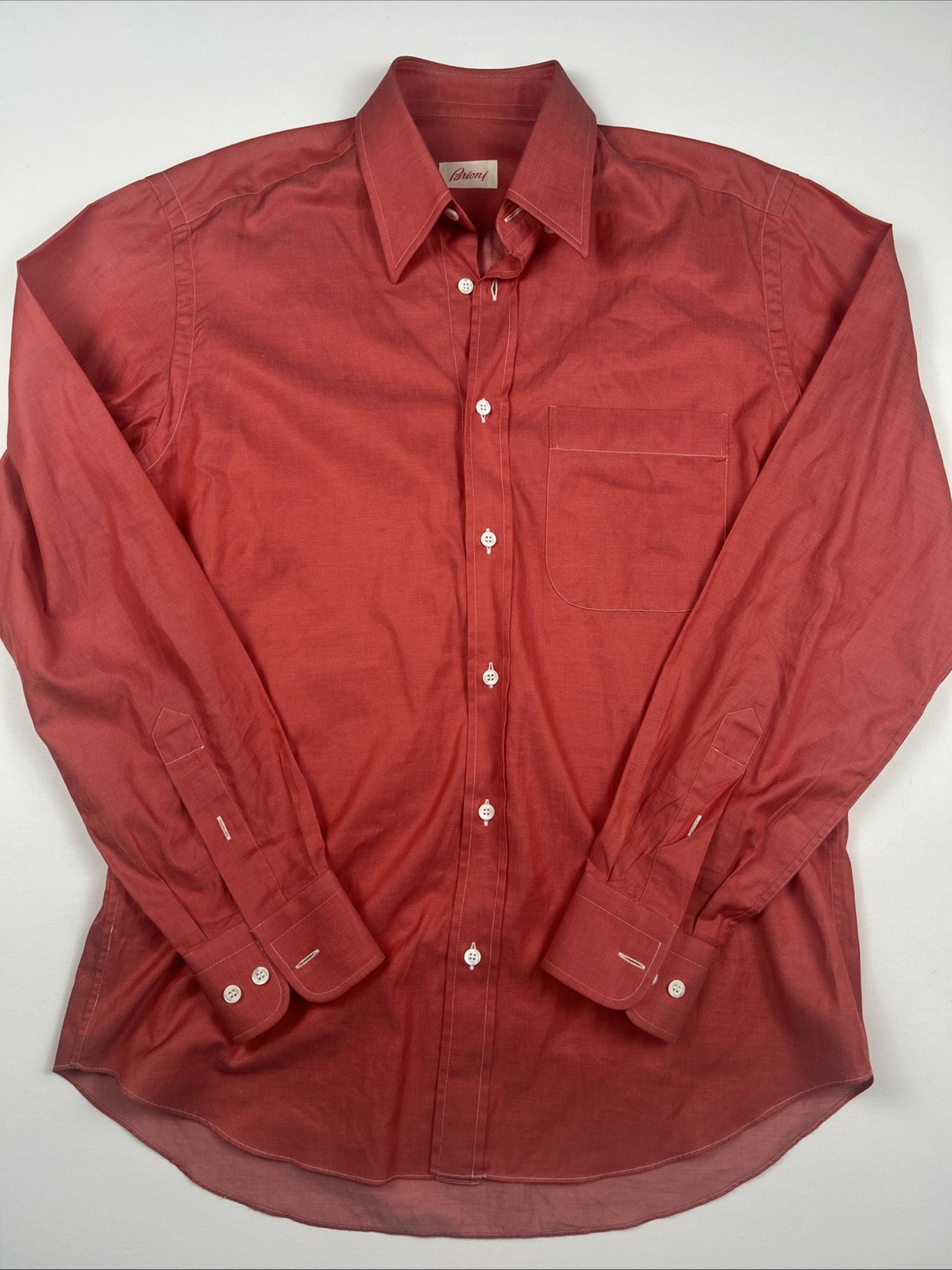 Brioni Button Up Dress Shirt Mens Large Made In Italy Coral/ Orange