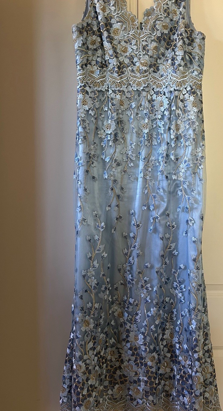 Tahari Arthur S Levine SZ 12 Dress Light Blue And Gold Gown