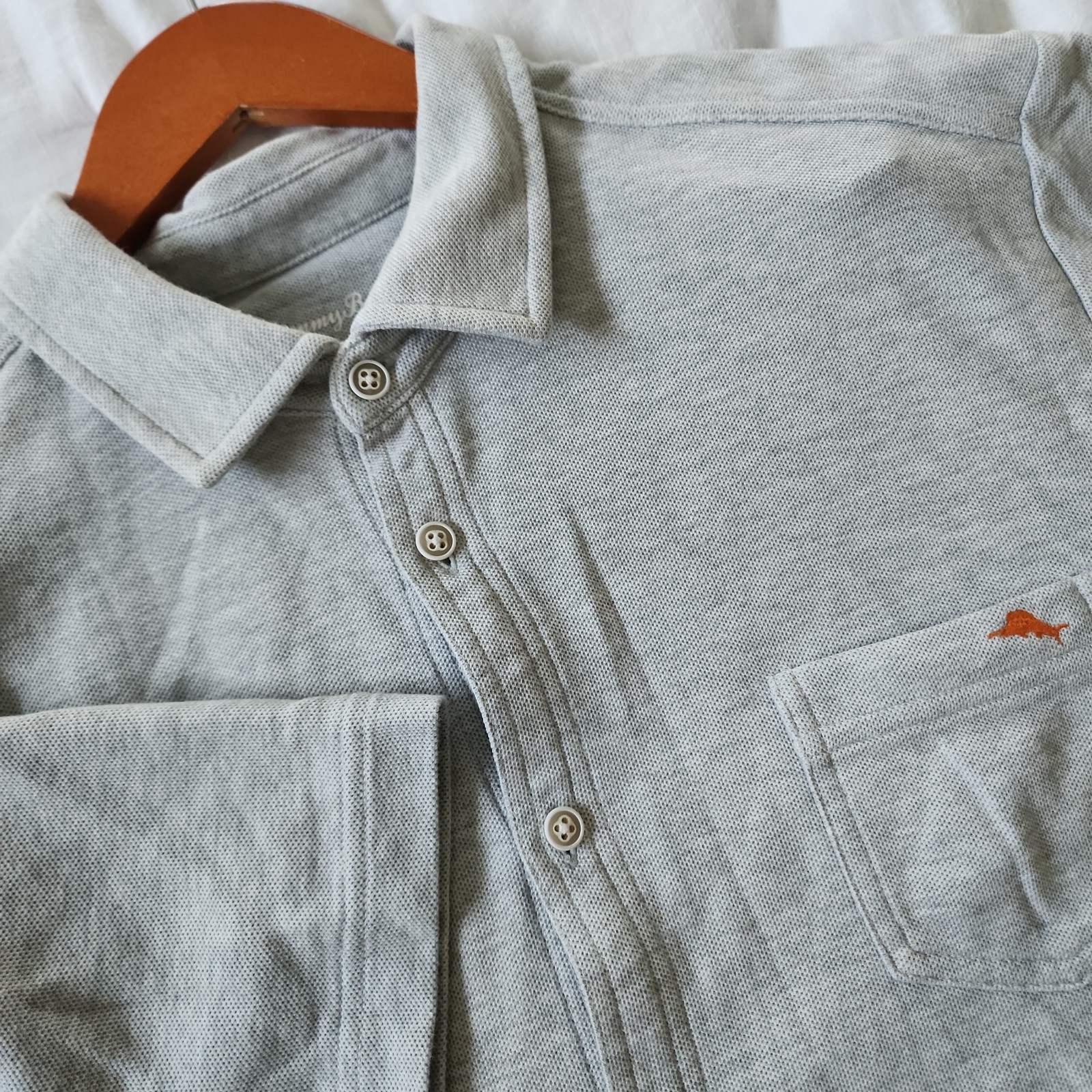 Tommy Bahama Islandzone Supima Polo Shirt Mens L Gray Short Sleeve Button Up