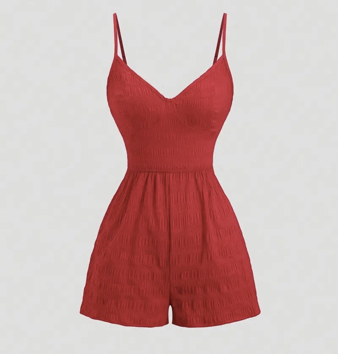 Women’s Red Solid V-Neck Spaghetti Strap Sleeveless Romper w/ Bow Accent