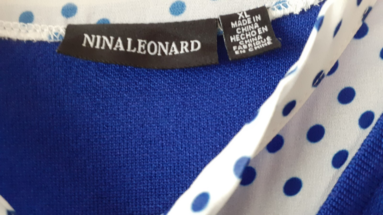 Ladies Blue Long Sleeved 2 In 1 Top With White Trim. Size 16-18. Nina Leonard.