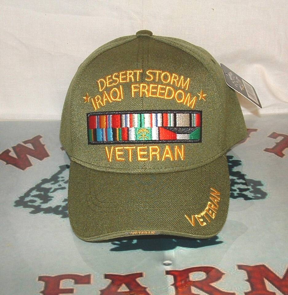 Armed Forces Desert Storm Iraqi Freedom Olive Drab Military Approved Ribbons Cap
