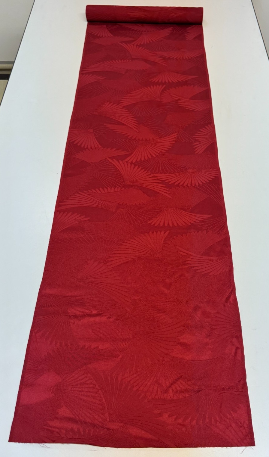Japanese Vintage Kimono Fabric cloth Boro Silk Red tradition 35.4×14.5 in