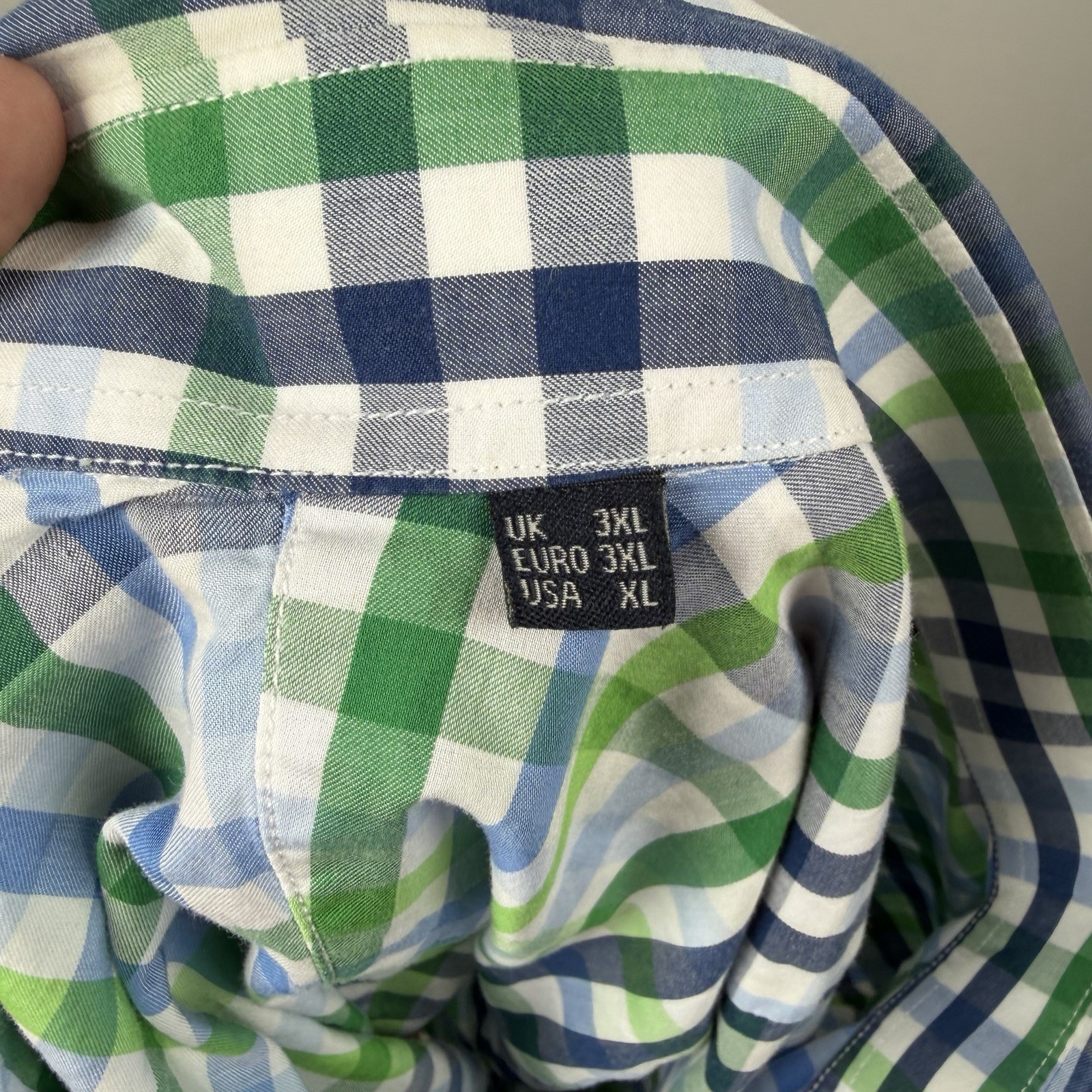 Barbour Russell SS Gingham Check Green Blue Button Down Shirt Mens XL Preppy