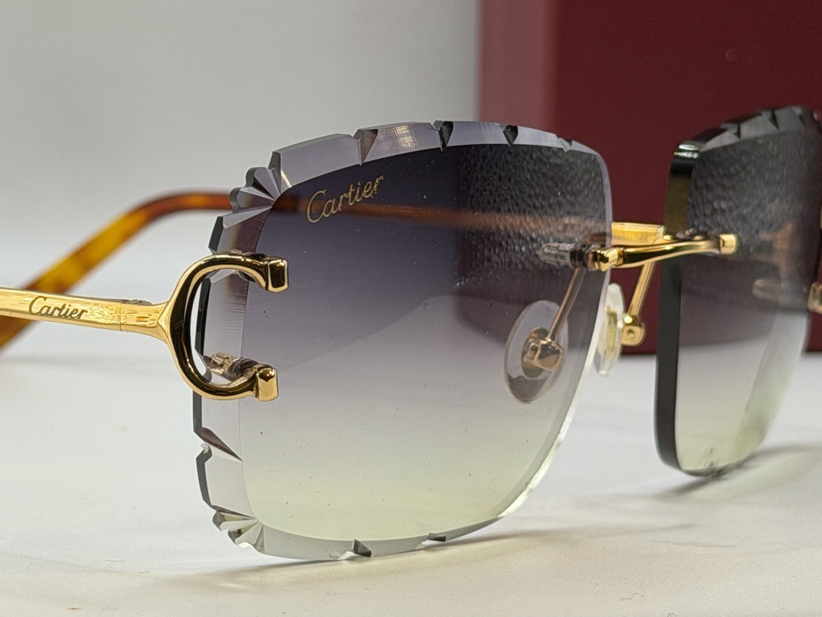 Cartier Rimless BIG C Diamond Cut Gradient Gray&Yellow Men’s Sunglasses CT00920