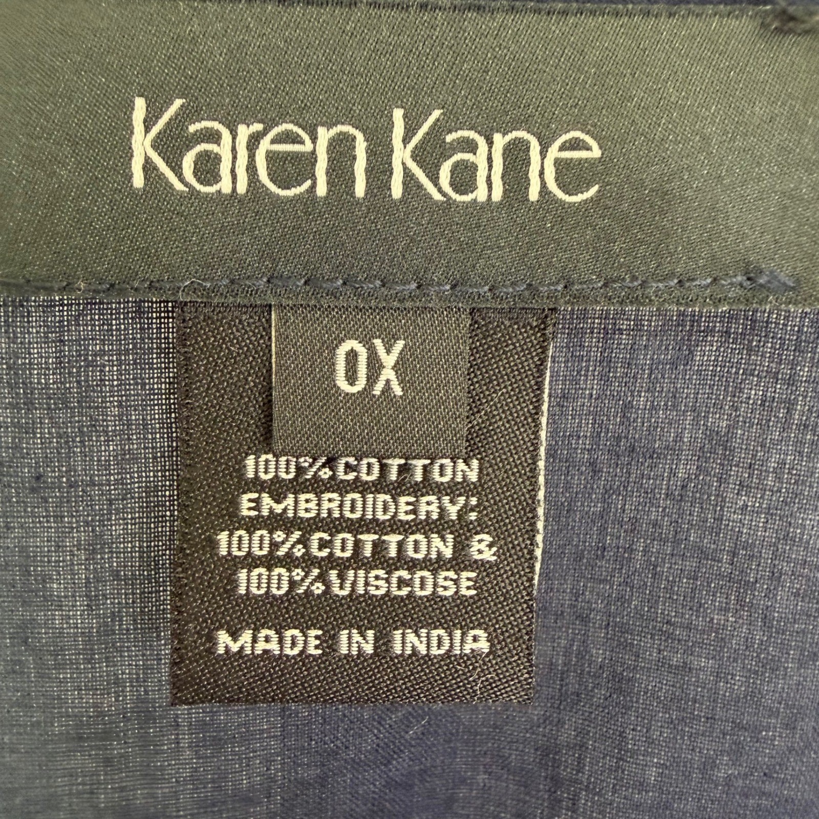 Karen Kane Embroidered Tunic Top Navy Blue 0X NWT Luxury Boho Chic $158