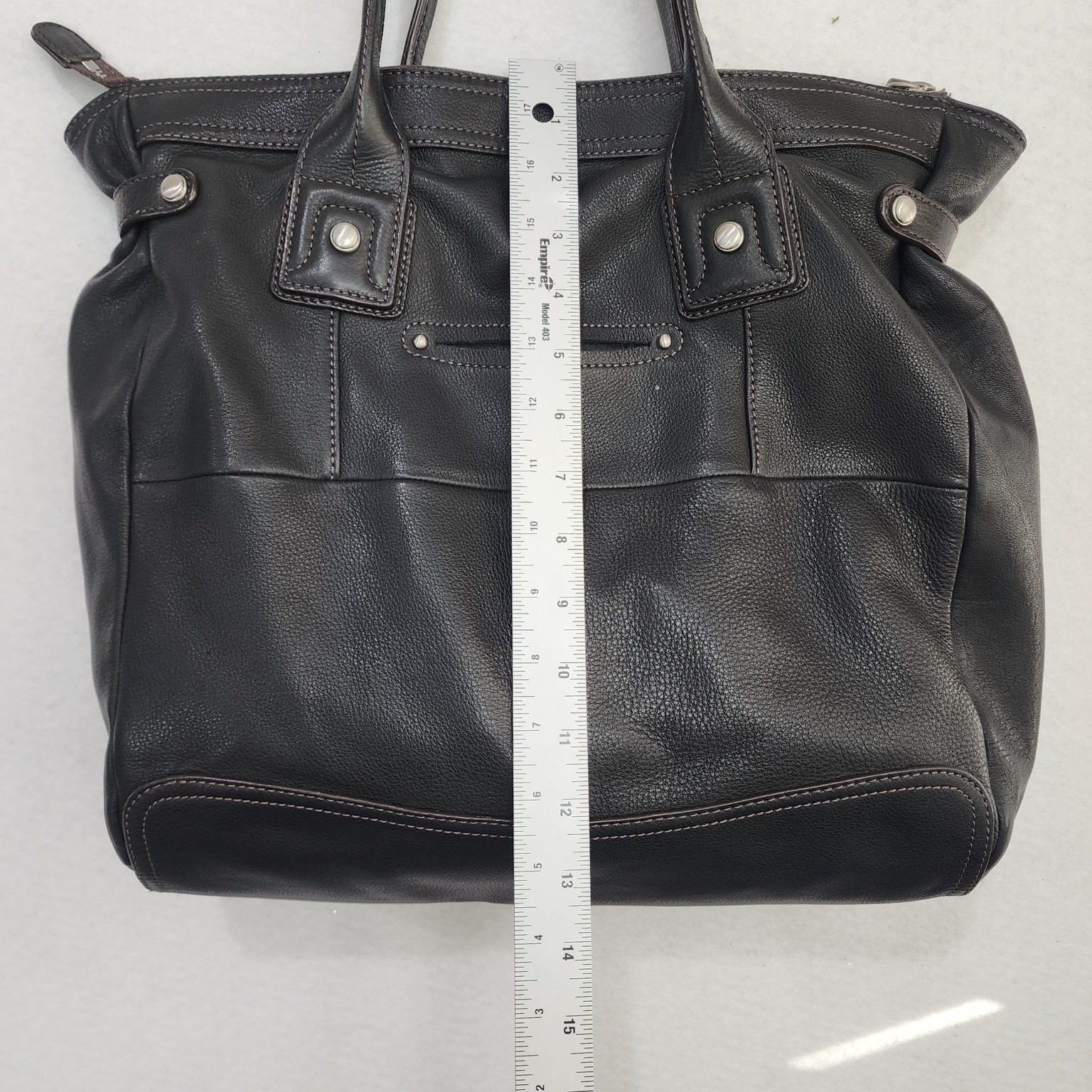 B. Makowsky Satchel Handbag Womens Black Leather Zip Pocket Silver Hardware