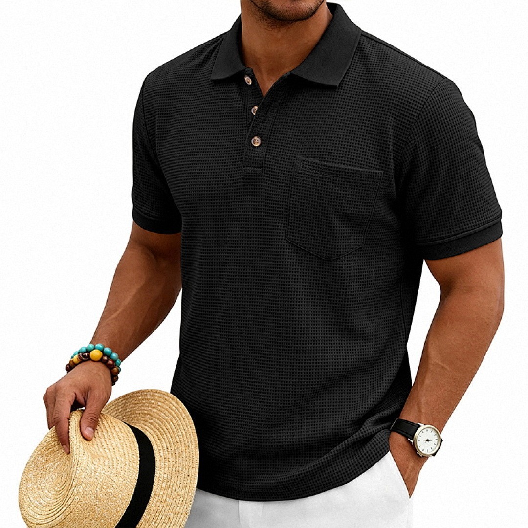 Versatile Waffle Knit Polo Shirt For Commute & Daily Casual