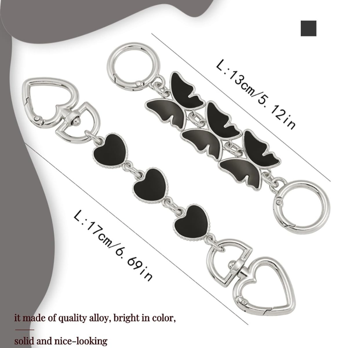 Heart: 17cm/6.69in, Butterfly: 13cm/5.12in, Silver Black(Heart/Butterfly)