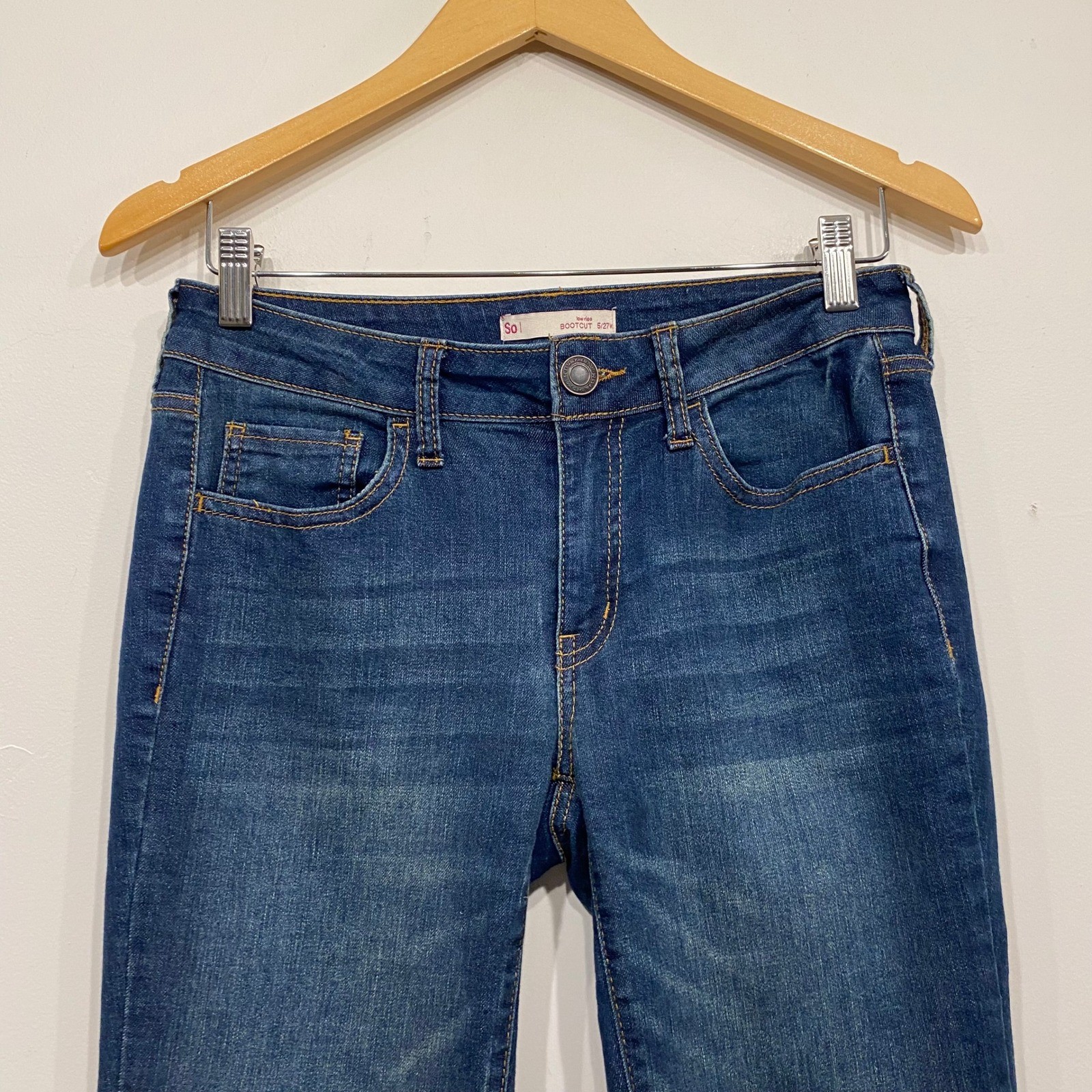 SO Low Rise Bootcut Jeans Dark Wash Denim Size 5/27W Blue Five Pocket Casual