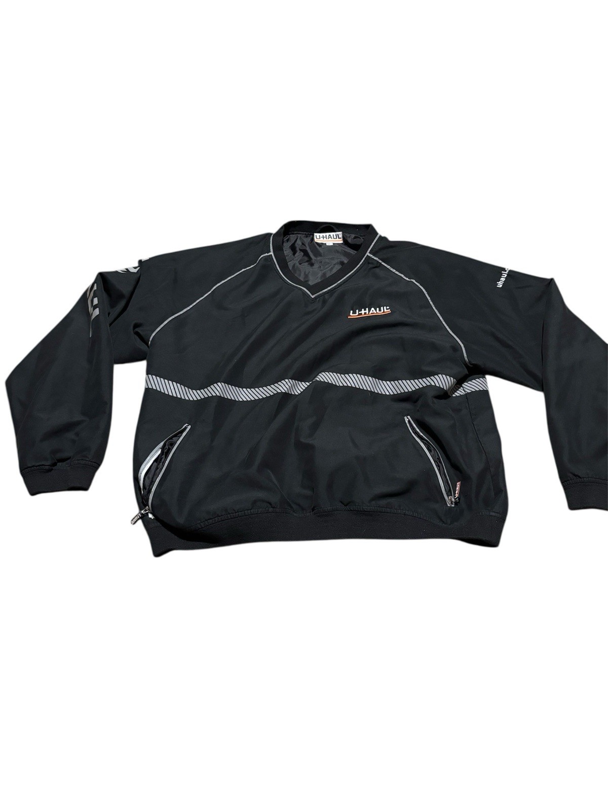 U-Haul Jacket Men’s L Windbreaker Pullover V-Neck Black Reflective Employee