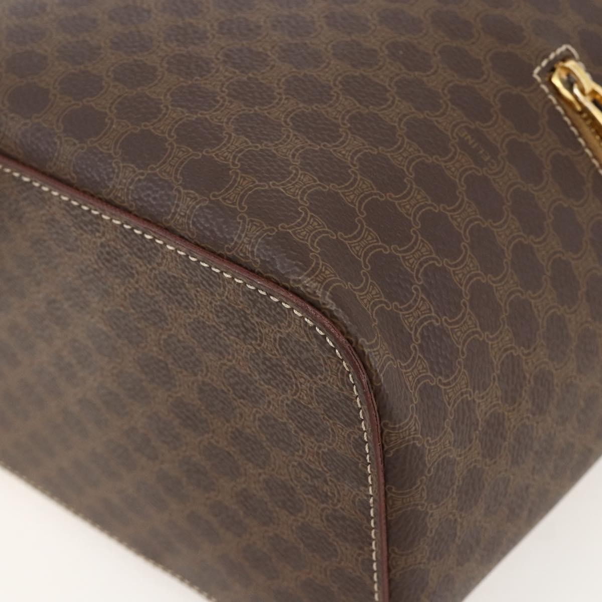 CELINE Macadam Canvas Backpack PVC Leather Brown Gold Auth YKZ829A