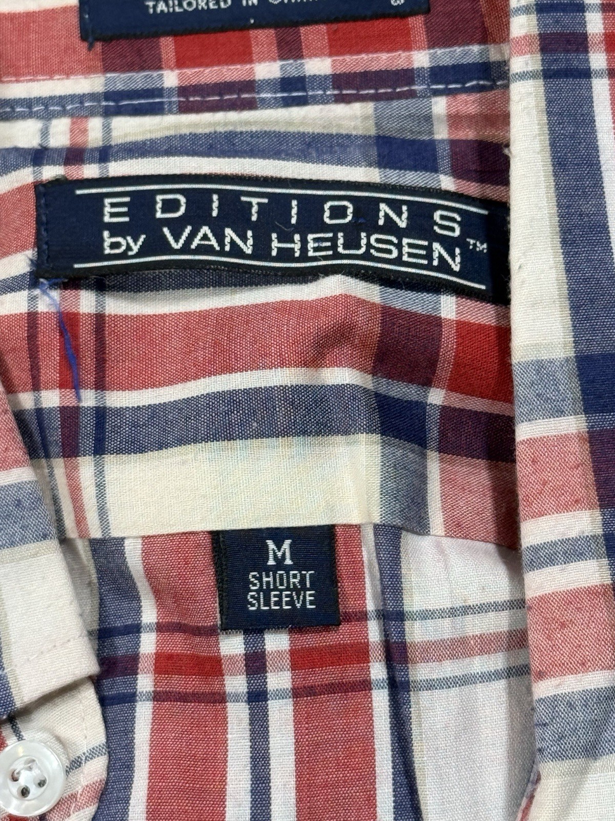 Vintage Van Heusen Editions Men’s Plaid Button-Up Short Sleeve M Red/White/Blue