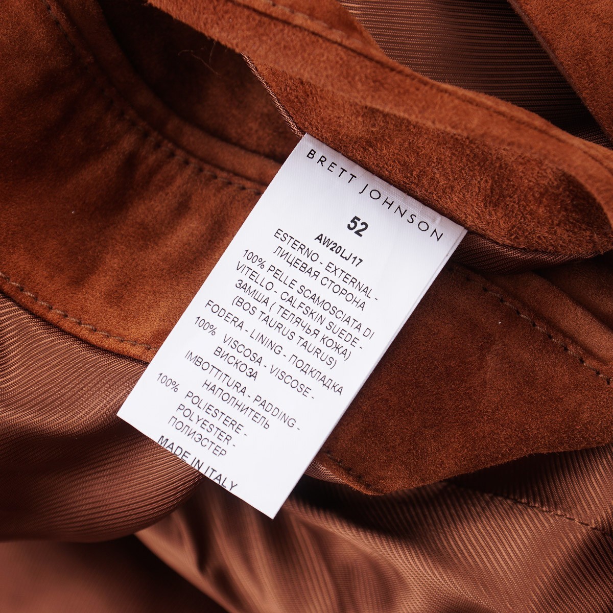 Brett Johnson Rich Brown Quilted Calf Suede Leather Bomber Jacket L (Eu 52) NWT