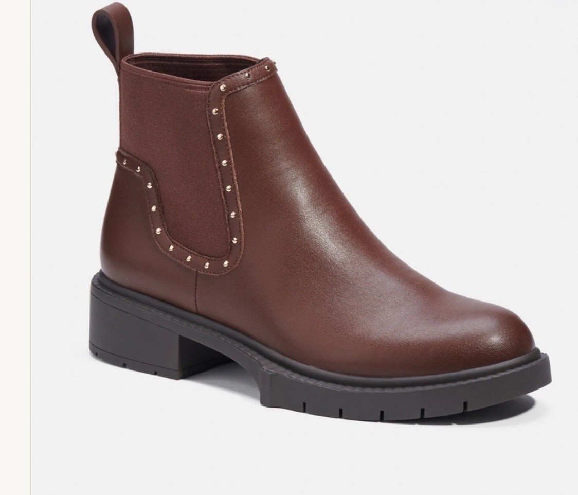 Coach Lory Leather Brown Studded Chunky Ankle Boots WORN ONCE Retail $250 Size 7