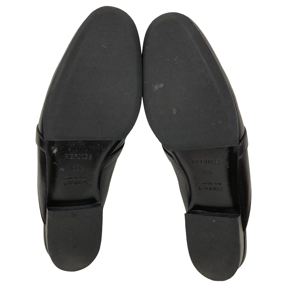 HERMES Oz Kelly Mule Sandals, Size 36 1/2 (Approx. 9.3 inches), Black Women USED