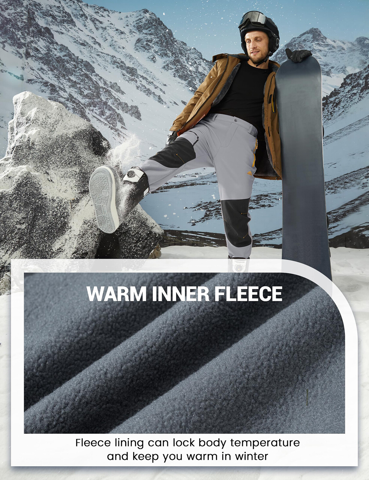 Men’s Thermal Hiking Pants Softshell Waterproof Winter Outdoor Ski Snow Trousers