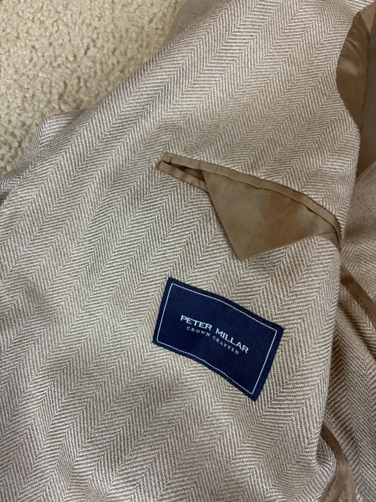 PETER MILLAR CROWN CRAFTED CASHMERE SILK HERRINGBONE PATCH POCKET BLAZER SZ 40R