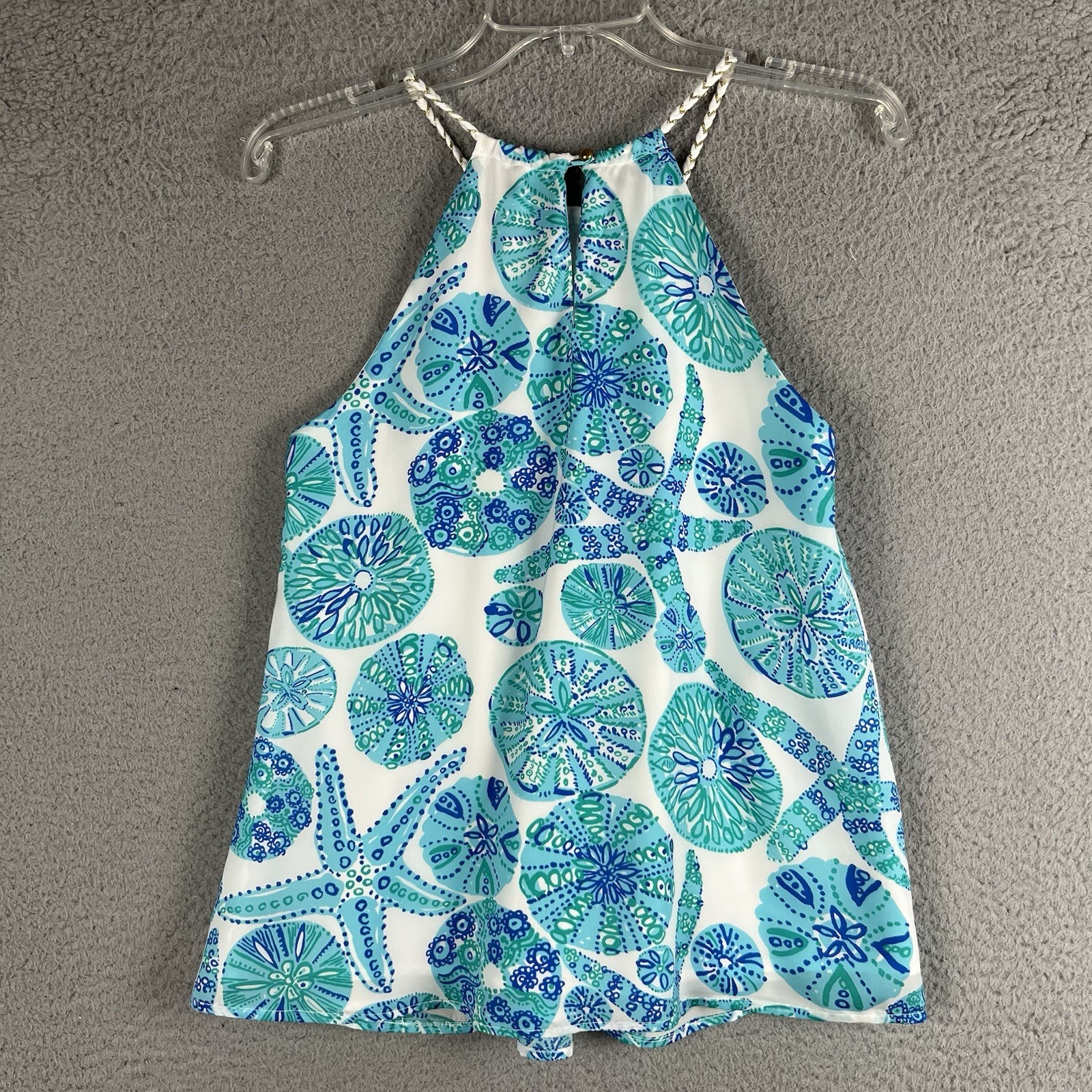 Lilly Pulitzer Halter Top Juniors XL Blue Green Starfish Sand Dollar Braided