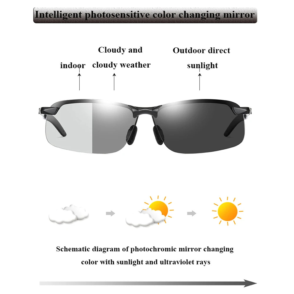 Photochromic Sunglasses Men Polarized Driving Chameleon Glasses Male Change Colo