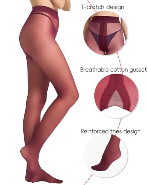 LABELLA Super Thin Lightweight Sheer To Waist Pantyhose, XX-Large Wine Red