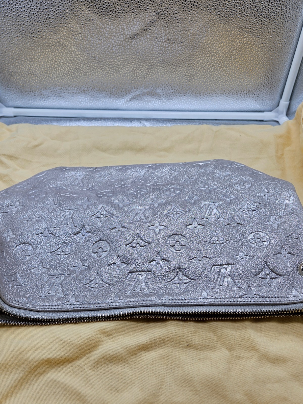 LOUIS VUITTON Silver Monogram Shimmer Leather Halo Bag